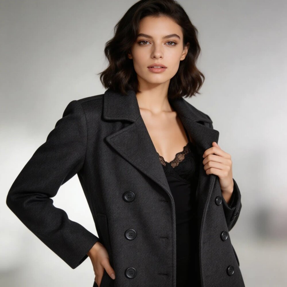NEW Ambiance Apparel Charcoal Gray Women's Peacoat - Size Medium - Picture 1 of 7